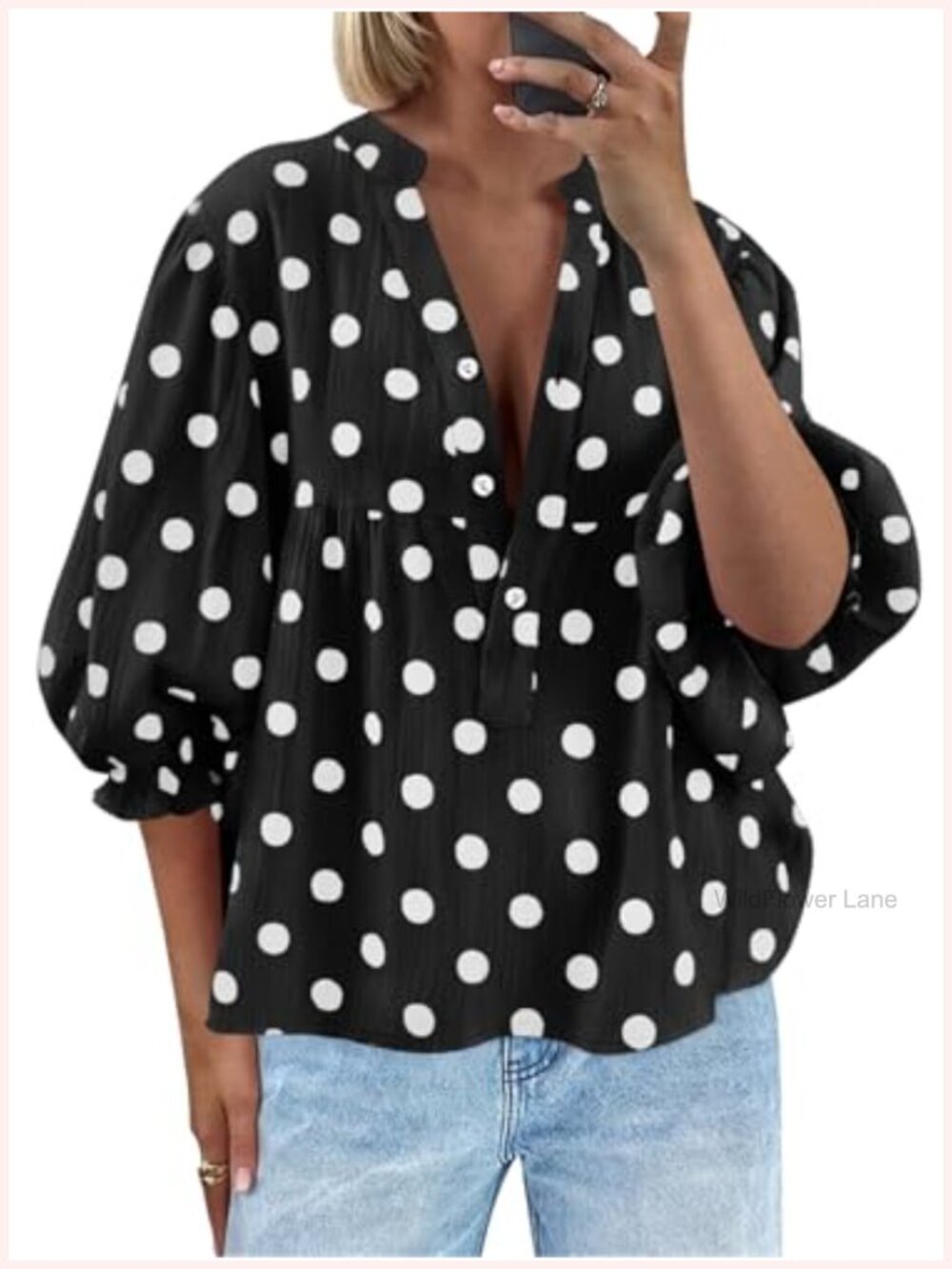 Womens Puff Sleeve Striped Blouse Babydoll V Neck Summer Top